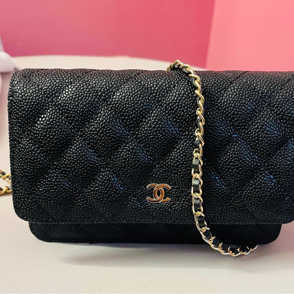 Black Quilted Wallet on Chain